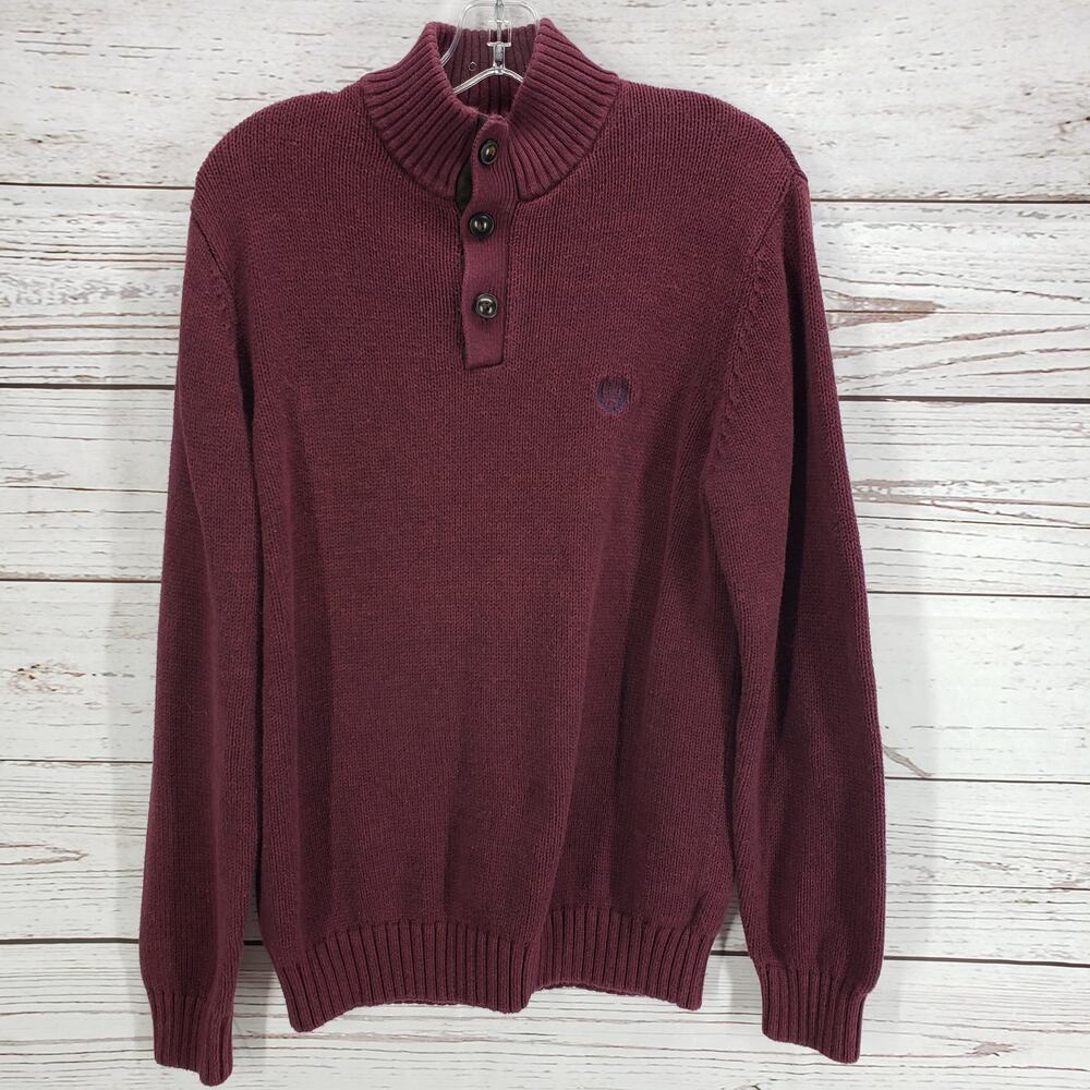Chaps Men's Maroon Knit Elbow Patch 100%Cotton Sweater Size Medium